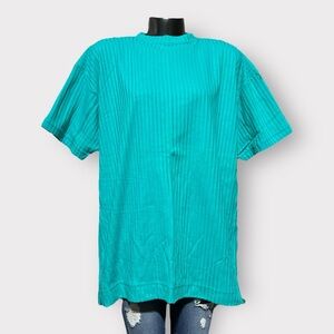 161 Vintage 80s NEW Mock Neck Tee Ribbed Womens 40 20W Turquoise Teal Auction